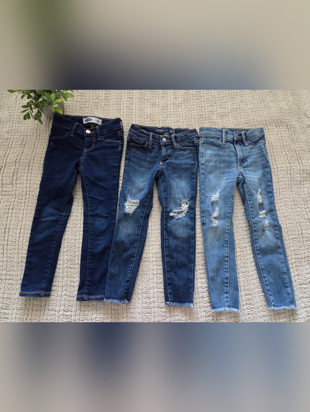 Old Navy Kids Skinny Jeans Trio in Dark Blue, Medium Blue, Light Blue